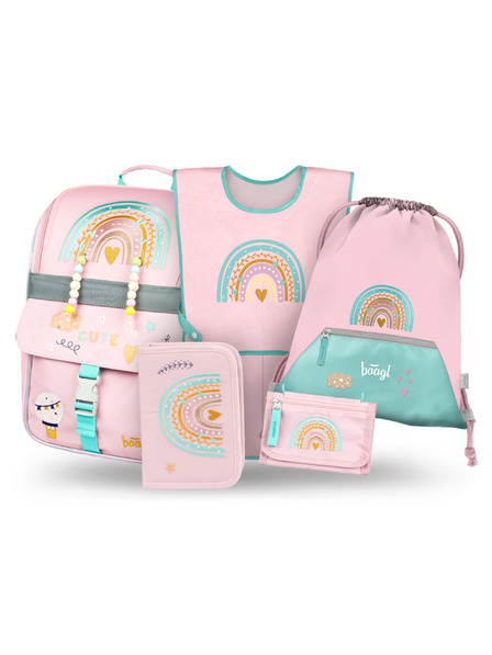 BAAGL  BAAGL SET 5 Zippy Duha rózsaszín: aktatáska, tolltartó, zsák, kötény, pénztárca