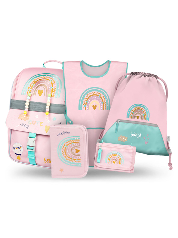 BAAGL  BAAGL SET 5 Zippy Duha rózsaszín: aktatáska, tolltartó, zsák, kötény, pénztárca
