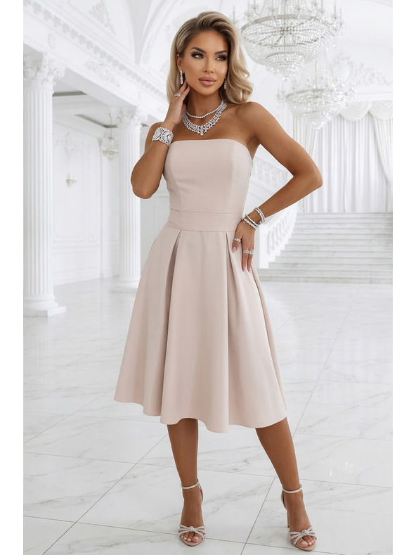 numoco VIVIENNE Korzettás bővített midi ruha övvel - világos bézs