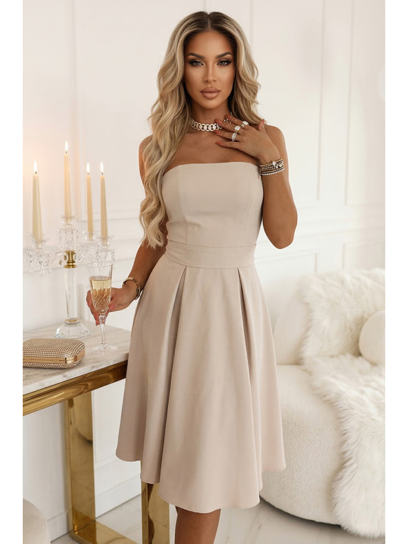 numoco VIVIENNE Korzettás bővített midi ruha övvel - világos bézs