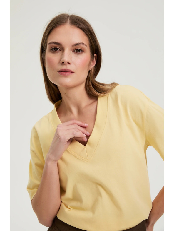 Moodo Pamut blúz V-nyakkivágással sárga Moodo