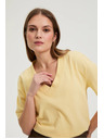 Moodo Pamut blúz V-nyakkivágással sárga Moodo