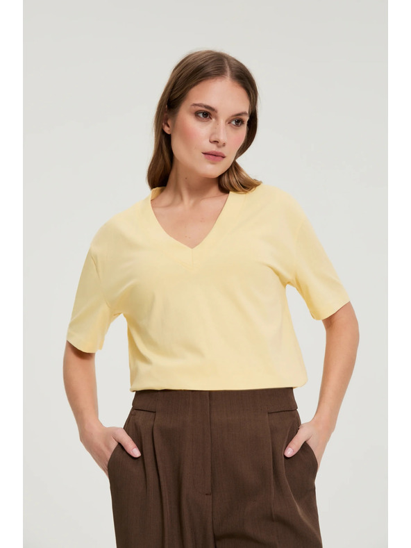 Moodo Pamut blúz V-nyakkivágással sárga Moodo