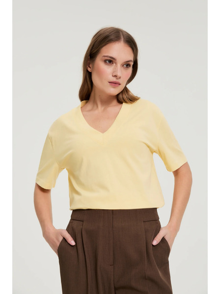 Moodo Pamut blúz V-nyakkivágással sárga Moodo
