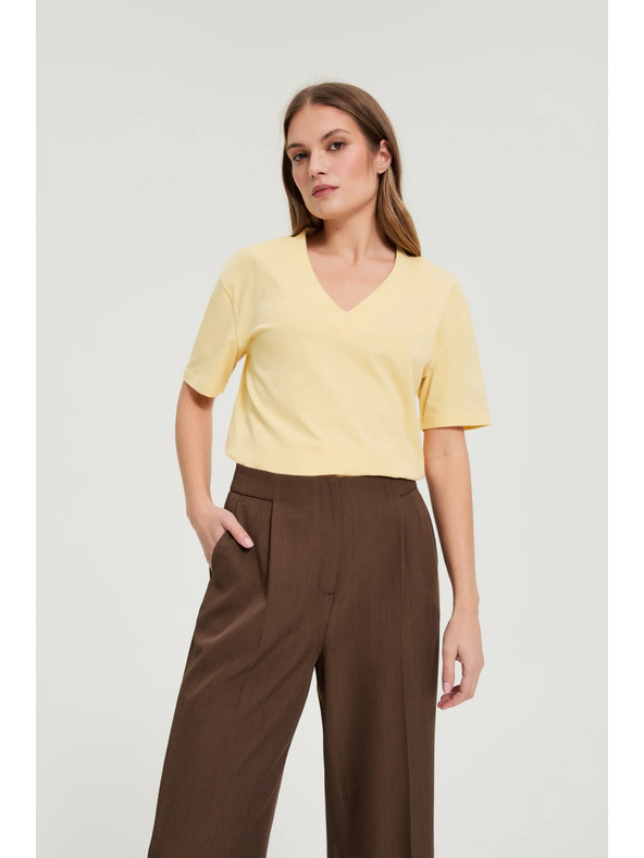 Moodo Pamut blúz V-nyakkivágással sárga Moodo