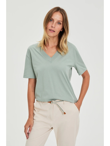 Moodo Pamut blúz V-nyakkivágással olíva Moodo