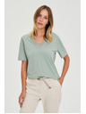 Moodo Pamut blúz V-nyakkivágással olíva Moodo