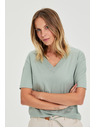 Moodo Pamut blúz V-nyakkivágással olíva Moodo