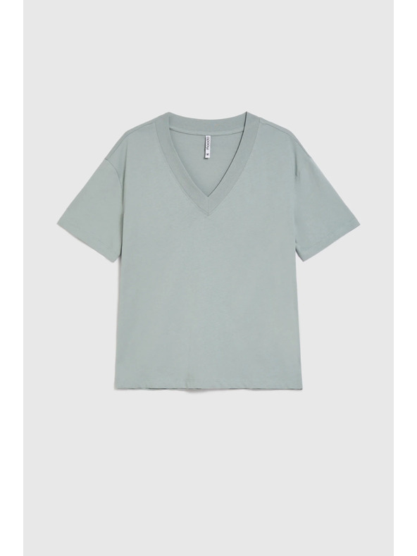 Moodo Pamut blúz V-nyakkivágással olíva Moodo