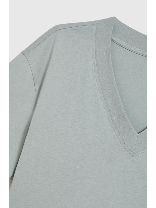 Moodo Pamut blúz V-nyakkivágással olíva Moodo