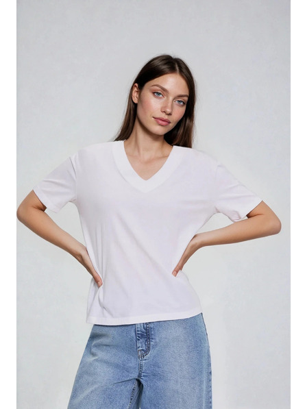 Moodo Pamut blúz V-nyakkivágással fehér Moodo