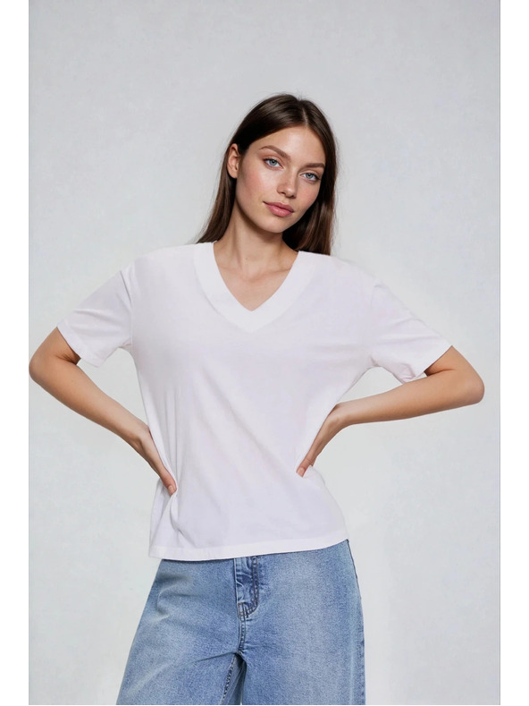 Moodo Pamut blúz V-nyakkivágással fehér Moodo