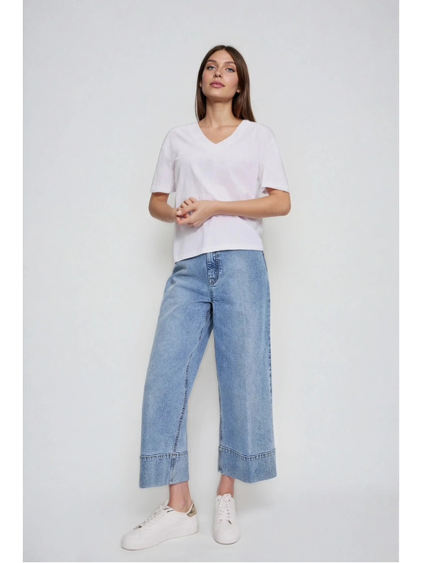 Moodo Pamut blúz V-nyakkivágással fehér Moodo