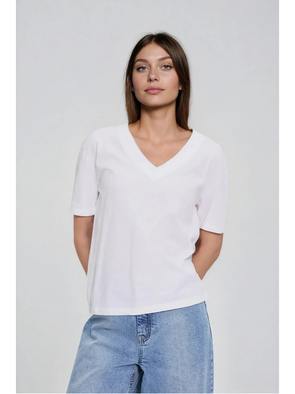Moodo Pamut blúz V-nyakkivágással fehér Moodo