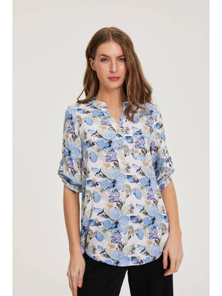 Moodo Viszkóz ing virágmintával kék Moodo