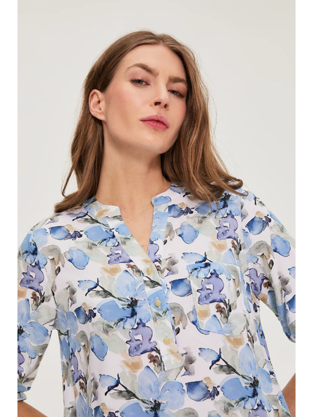 Moodo Viszkóz ing virágmintával kék Moodo