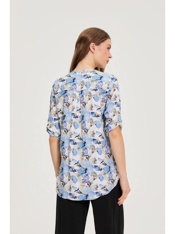 Moodo Viszkóz ing virágmintával kék Moodo