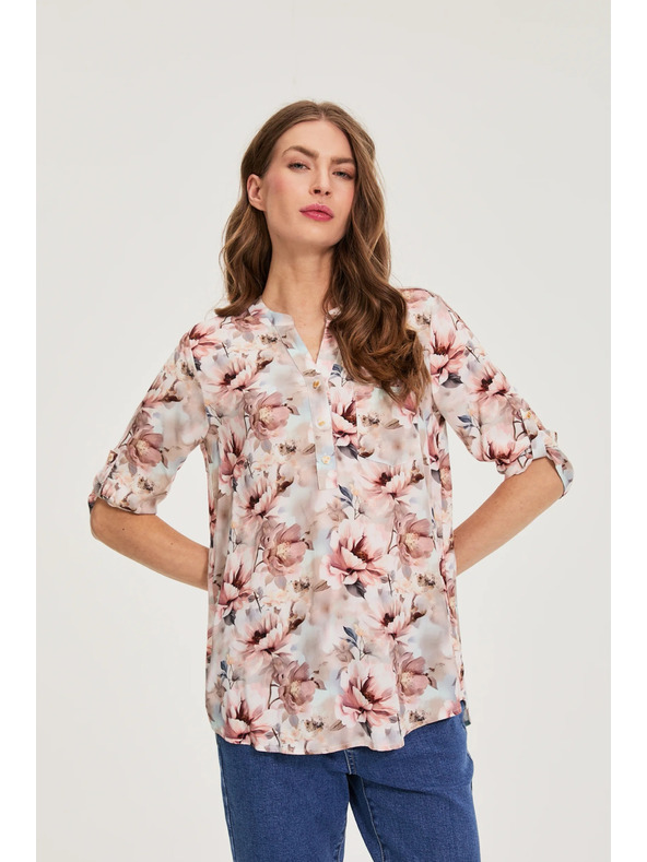 Moodo Viszkóz ing virágmintával rózsaszín Moodo