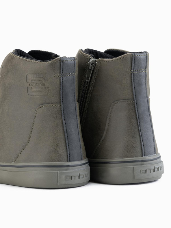Ombre Clothing Férfi magas tornacipő matt szerkezettel és domborított logóval - sötét olívazöld V2 OM-FOTH-0185 Ombre Clothing