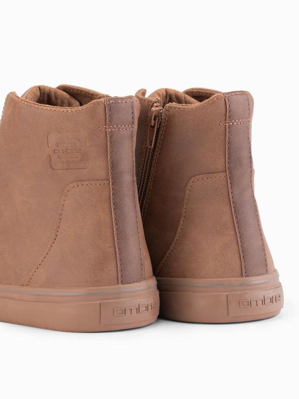 Ombre Clothing Férfi magas tornacipő matt textúrával és domborított logóval - világos barna V3 OM-FOTH-0185 Ombre Clothing