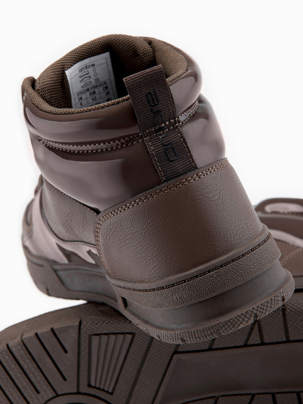 Ombre Clothing Férfi magas tornacipő fényes elemekkel - sötétbarna V3 OM-FOSH-0178 Ombre Clothing