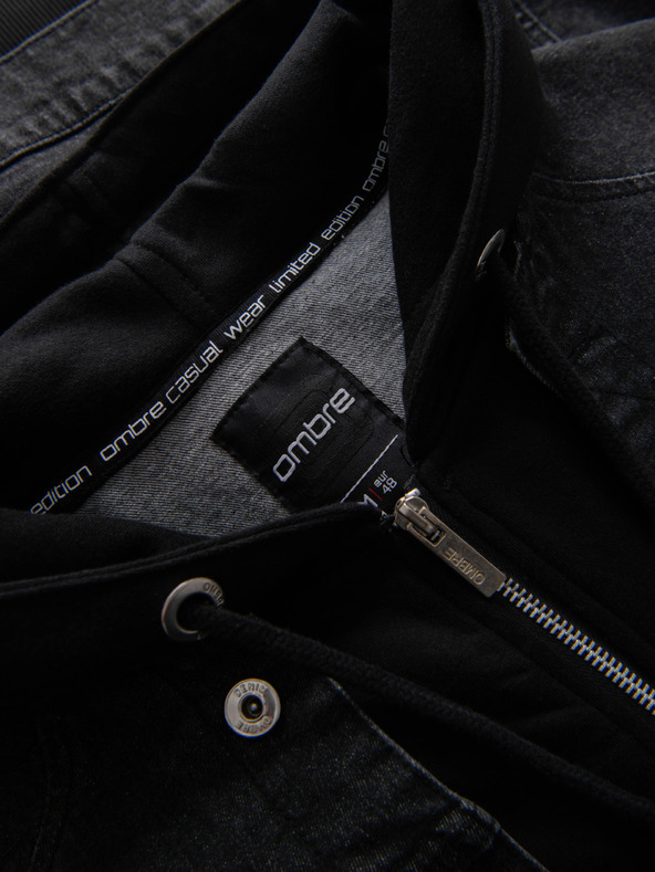 Ombre Clothing Férfi farmerdzeki kötött ujjakkal és kapucnival - fekete V3 OM-JADJ-0220 Ombre Clothing