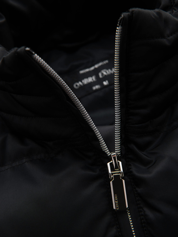 Ombre Clothing Férfi steppelt dzseki fénnyel és állógallérral - fekete V1 OM-JALP-0218 Ombre Clothing