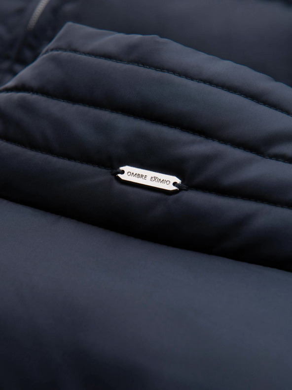 Ombre Clothing Férfi steppelt dzseki fénnyel és állógallérral - sötét kék V2 OM-JALP-0218 Ombre Clothing