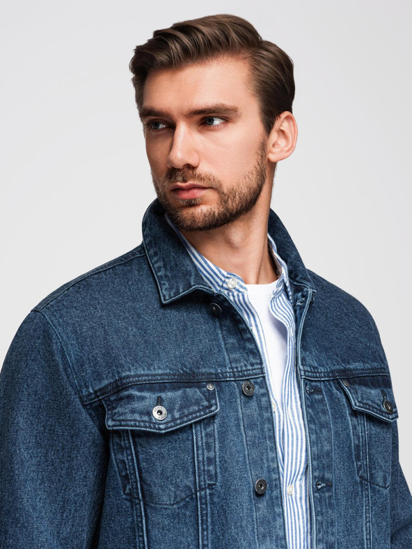 Ombre Clothing Férfi farmerkatana dzseki mosással - kék V4 OM-JADJ-0219 Ombre Clothing