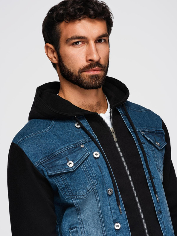 Ombre Clothing Férfi farmerdzeki kötött ujjakkal és kapucnival - kék és fekete V2 OM-JADJ-0220 Ombre Clothing