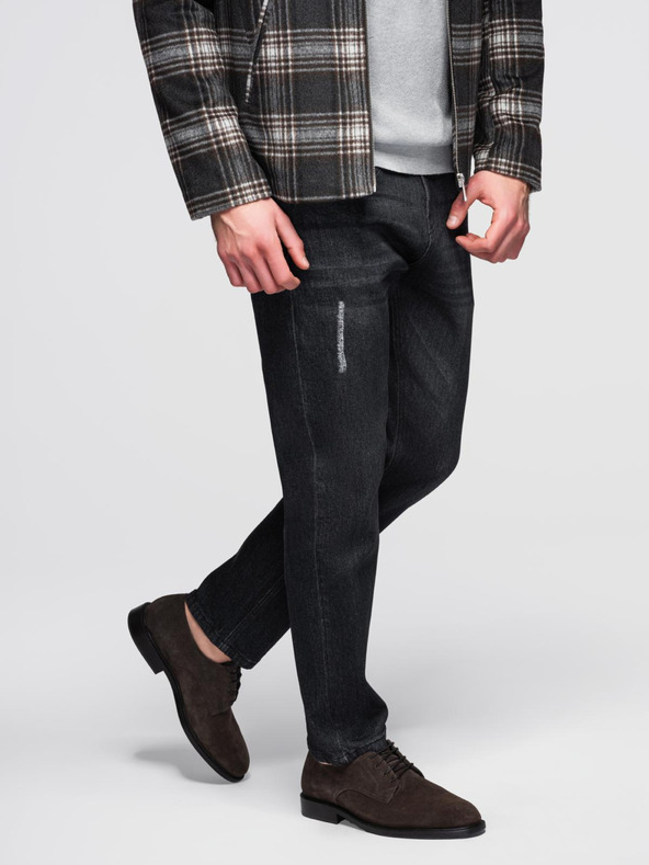 Ombre Clothing Férfi farmernaci szakadással REGULAR FIT - fekete V2 OM-PADP-0241 Ombre Clothing