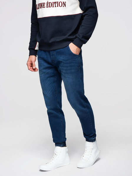 Ombre Clothing Férfi farmernaci bordázott övvel - sötét kék V3 OM-PADJ-0242 Ombre Clothing