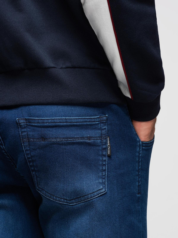 Ombre Clothing Férfi farmernaci bordázott övvel - sötét kék V3 OM-PADJ-0242 Ombre Clothing