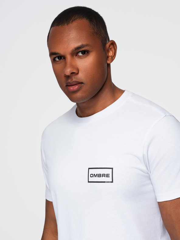 Ombre Clothing Férfi kötött REGULAR szabású póló nyomott mintával - fehér V1 OM-TSPT-0231 Ombre Clothing