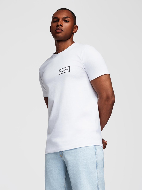 Ombre Clothing Férfi kötött REGULAR szabású póló nyomott mintával - fehér V1 OM-TSPT-0231 Ombre Clothing