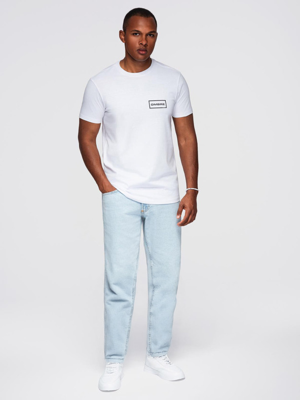 Ombre Clothing Férfi kötött REGULAR szabású póló nyomott mintával - fehér V1 OM-TSPT-0231 Ombre Clothing