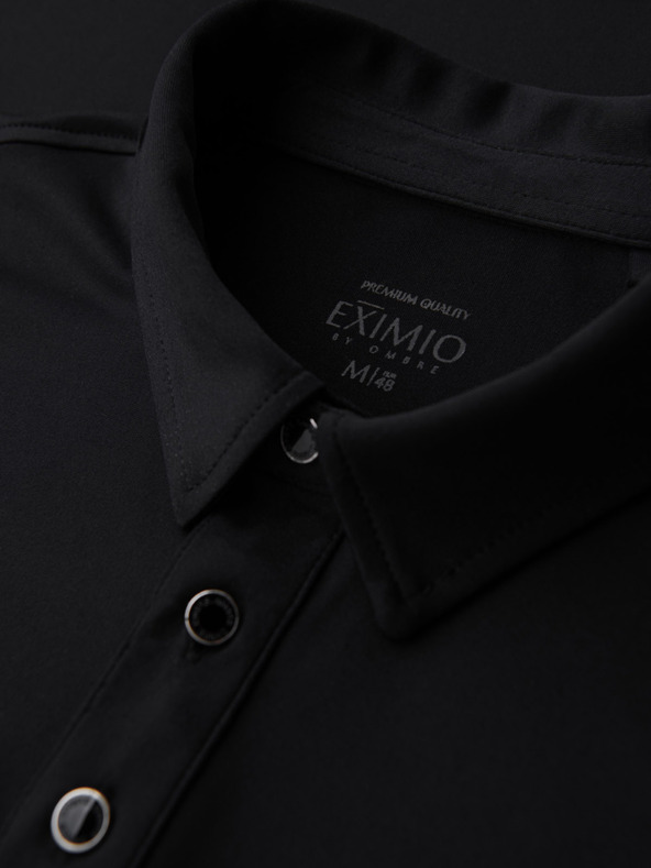 Ombre Clothing Férfi stílusos polópóló rugalmas anyagból - fekete V1 OM-POSS-0150 Ombre Clothing