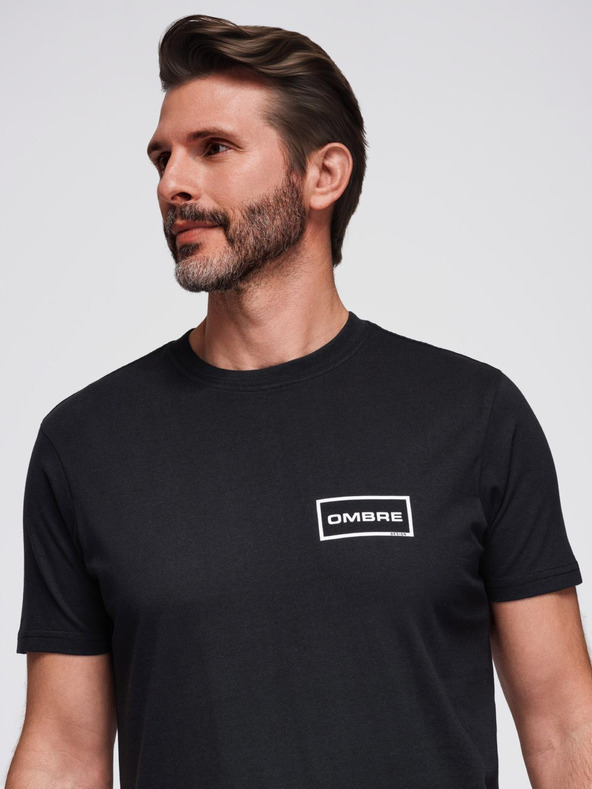 Ombre Clothing Férfi kötött póló nyomott mintával és REGULAR szabással - fekete V2 OM-TSPT-0231 Ombre Clothing