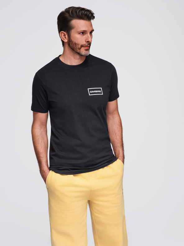 Ombre Clothing Férfi kötött póló nyomott mintával és REGULAR szabással - fekete V2 OM-TSPT-0231 Ombre Clothing