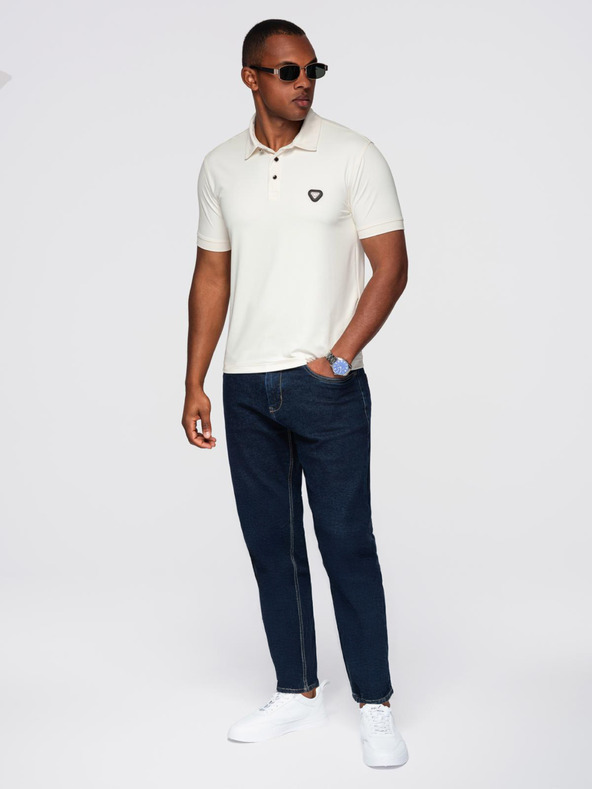 Ombre Clothing Férfi stílusos polópóló rugalmas anyagból - krémszín V2 OM-POSS-0150 Ombre Clothing