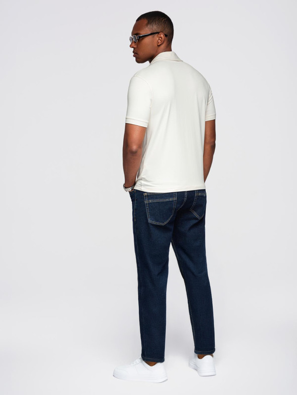 Ombre Clothing Férfi stílusos polópóló rugalmas anyagból - krémszín V2 OM-POSS-0150 Ombre Clothing