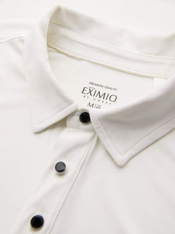 Ombre Clothing Férfi stílusos polópóló rugalmas anyagból - krémszín V2 OM-POSS-0150 Ombre Clothing