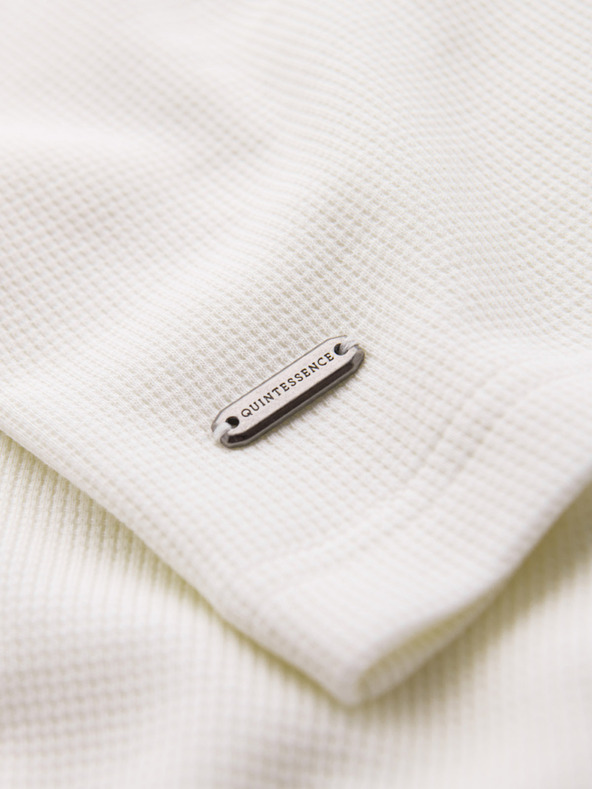 Ombre Clothing Férfi kerek nyakkivágású gofri textúrájú póló - törtfehér V1 OM-TSCT-0197 Ombre Clothing