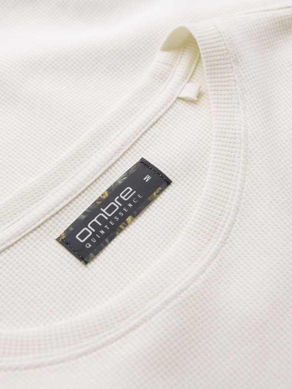 Ombre Clothing Férfi kerek nyakkivágású gofri textúrájú póló - törtfehér V1 OM-TSCT-0197 Ombre Clothing