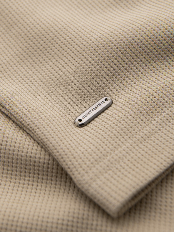 Ombre Clothing Férfi kerek nyakkivágású gofri textúrájú póló - homok V2 OM-TSCT-0197 Ombre Clothing