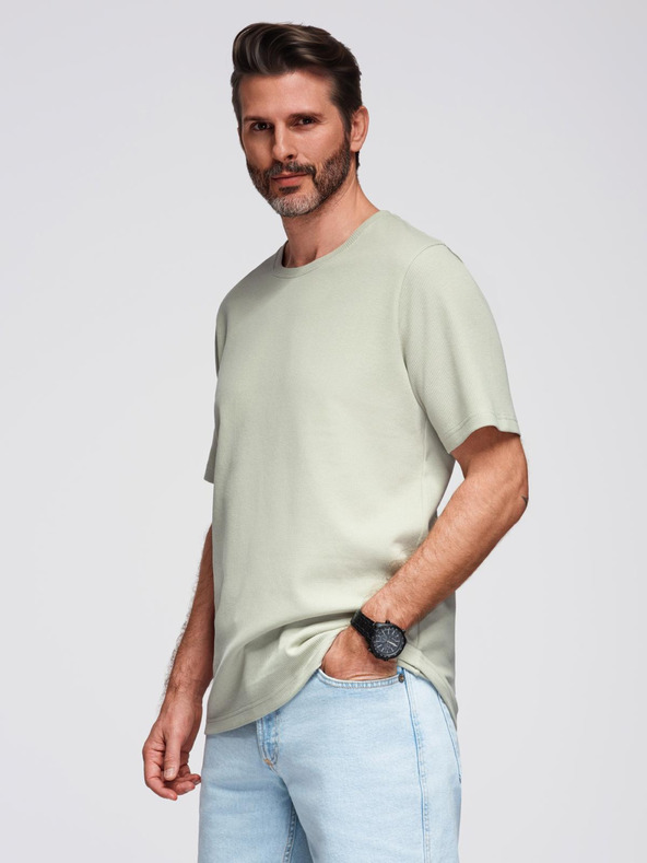 Ombre Clothing Férfi kerek nyakkivágású gofri textúrájú póló - pisztácia V4 OM-TSCT-0197 Ombre Clothing