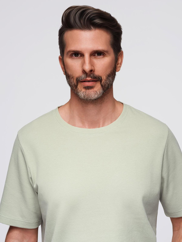 Ombre Clothing Férfi kerek nyakkivágású gofri textúrájú póló - pisztácia V4 OM-TSCT-0197 Ombre Clothing