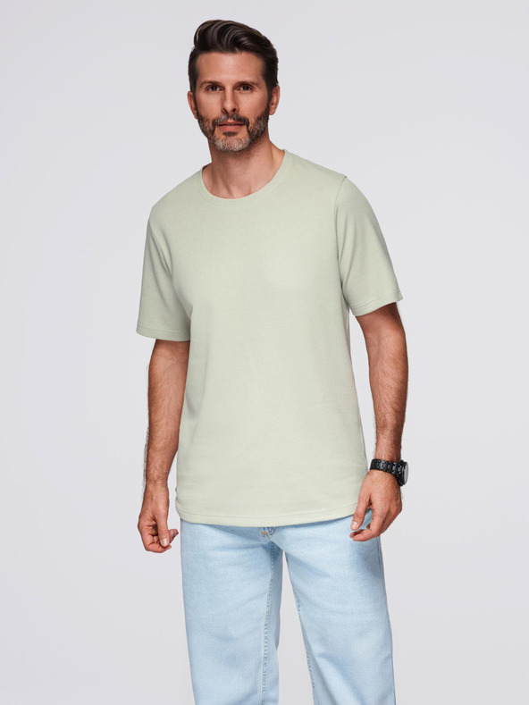 Ombre Clothing Férfi kerek nyakkivágású gofri textúrájú póló - pisztácia V4 OM-TSCT-0197 Ombre Clothing