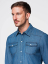 Ombre Clothing Férfi farmer ing gombokkal és zsebekkal - kék V2 OM-SHDS-0210 Ombre Clothing