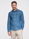 Ombre Clothing Férfi farmer ing gombokkal és zsebekkal - kék V2 OM-SHDS-0210 Ombre Clothing